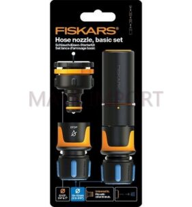 JUEGO DE BOQUILLAS COMPACTAS FISKARS PARA RIEGO, INCLUYE BOQUILLA DE MANGUERA, CONECTOR DE GRIFO Y CONECTOR RAPIDO DE MANGUERA CON AGARRE SUAVE. INCLUYE 3 TAMANOS DE HILO 1/2 ", 3/4", 1 ", SE ADAPTA A OTRAS MARCAS.